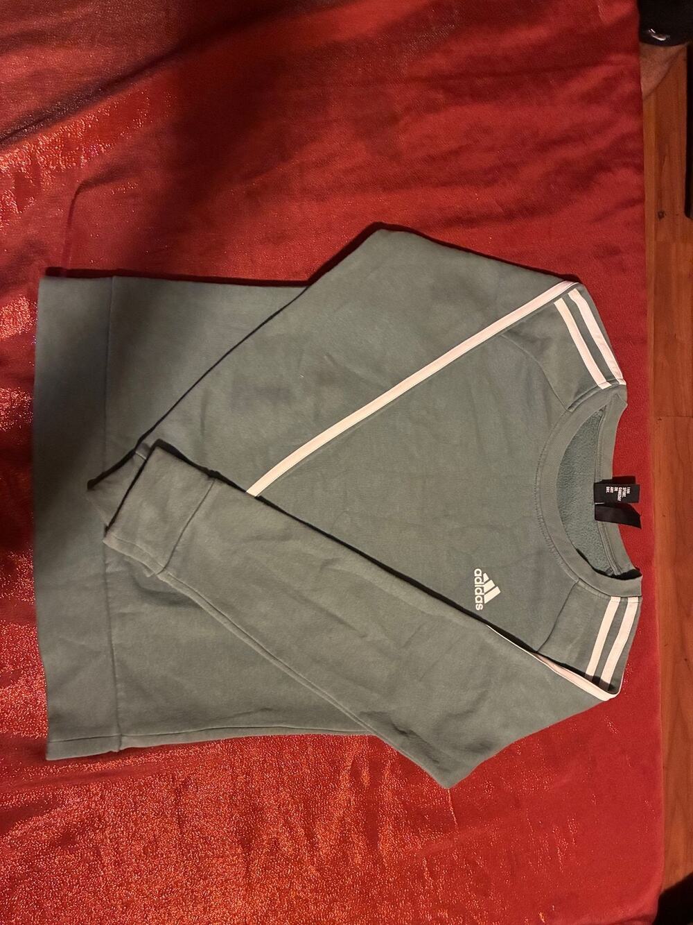 Adidas Sweatshirt Womens Small Crewneck 3-Stripe Green Fleece Lined Athletic Top
